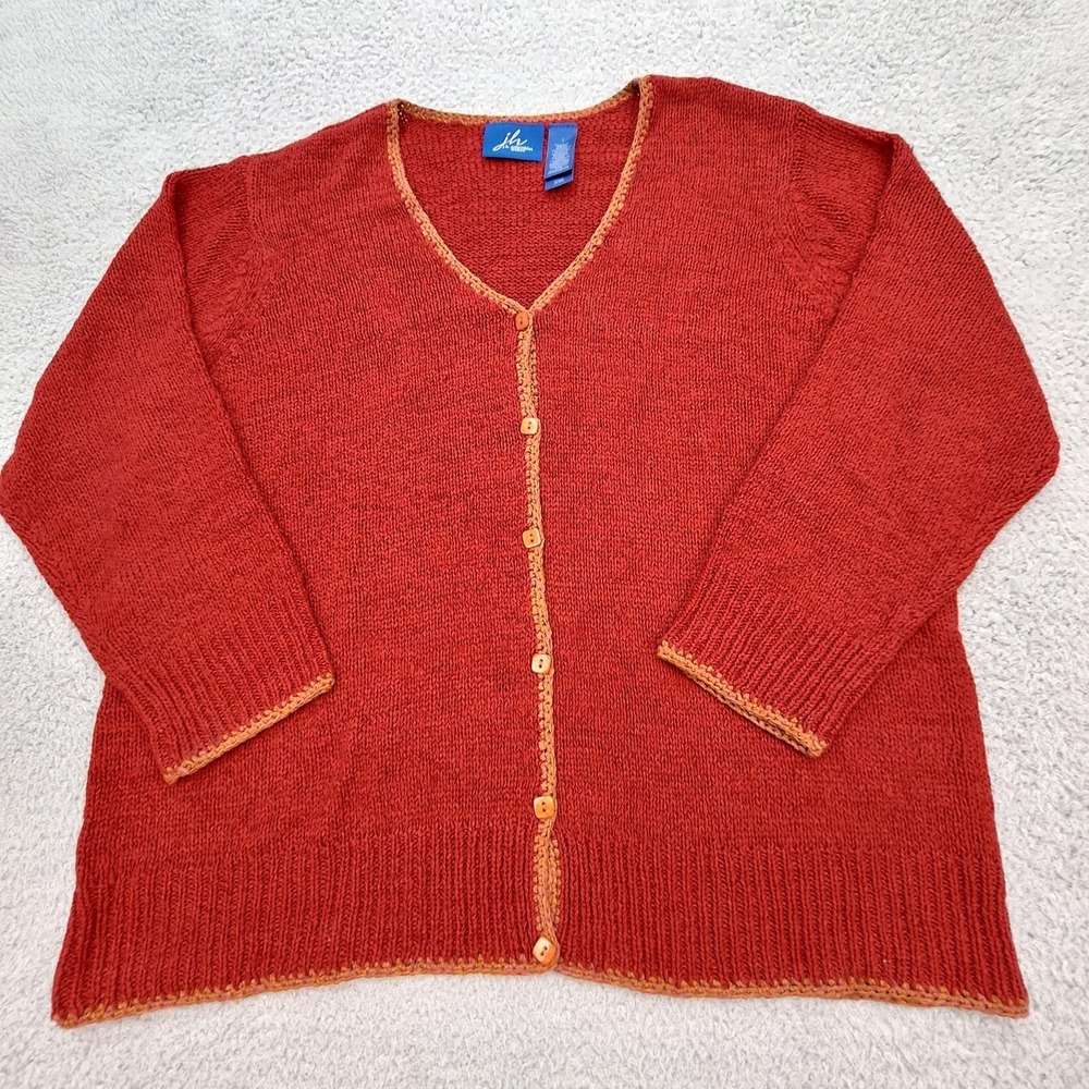 JH Collectibles Cardigan Womens 1X Red V-Neck Button Front Knit